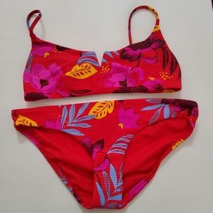 Seafolly Ribbed Floral Bikini Swimsuit Set Size 10 Red New